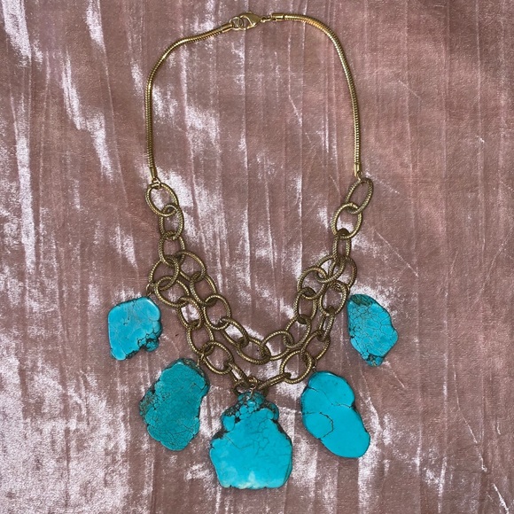 Anthropology gold turquoise stone necklace